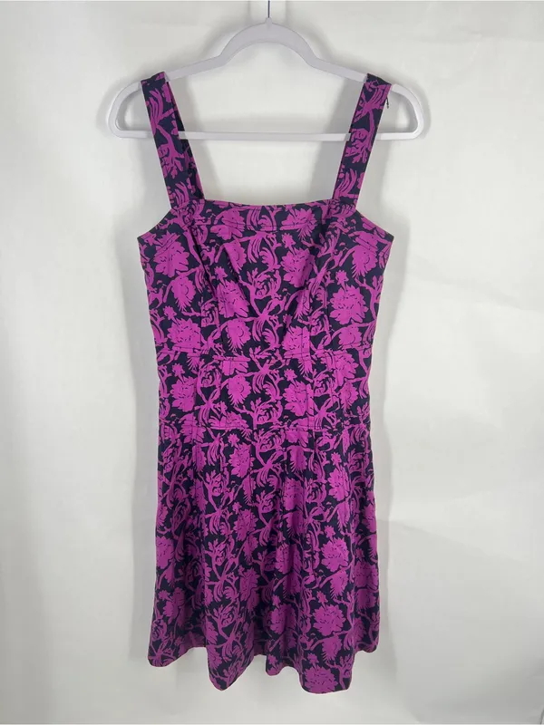 Tory Burch Jodie Floral Linen Cotton Fit & Flare Dress Purple Navy Size 6 - Image 2