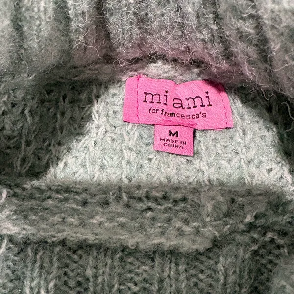 Miami Teal Cable Knit Turtleneck Sweater Size M - Image 5
