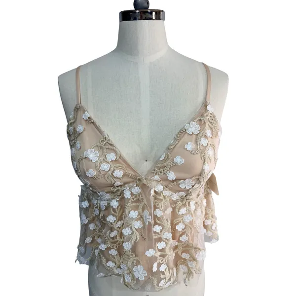 Altar'd State Camisole Floral Embroidered Peplum Women's XS Cream Natural New - Image 2