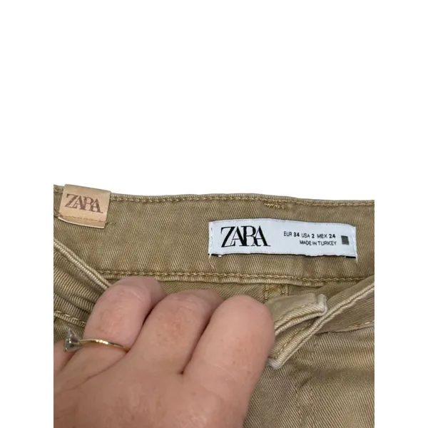 Zara‎ Women's Pants High-Waisted Cotton Pleated Skinny Cotton Denim Tan Size 2 - Image 5