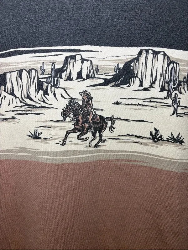 Rock & Roll Denim Women's Scenery Border Sweatshirt with Cowgirl riding size XL - Image 4