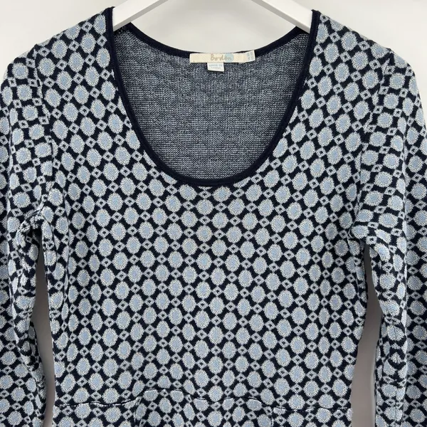 Boden‎ Size 4R Glamorous Metallic Knit Dress Blue Geometric Print Long Sleeves - Image 4