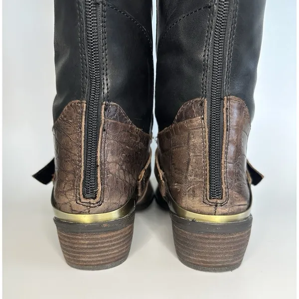 Sam Edelman Juliana Riding Boots Size 8.5M Black Brown‎ Leather Croc Embossed - Image 7