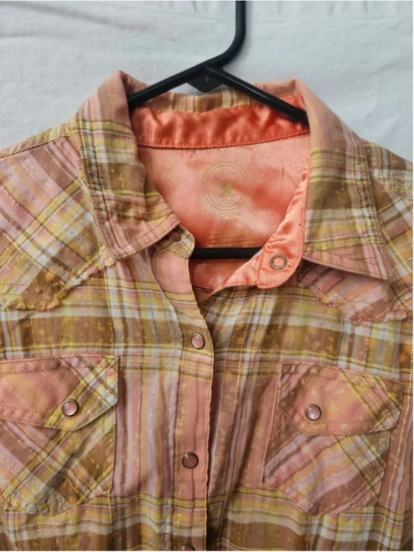 Wrangler 20X Ultra Fit Western Button Down Shirt Size S Pink Brown Plaid - Image 2
