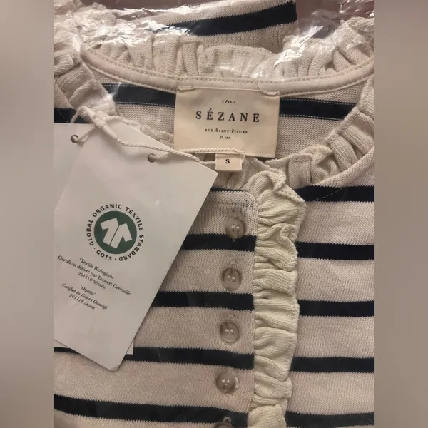Sézane Gael Mariniere Striped Long Sleeve Top with Ruffles - Image 11