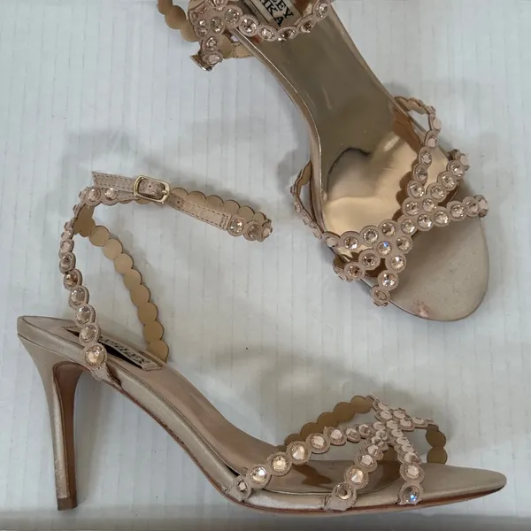 Badgley Mischka Rose Gold Rhinestone Strappy Heels Womens 6 Formal Prom Wedding - Image 10