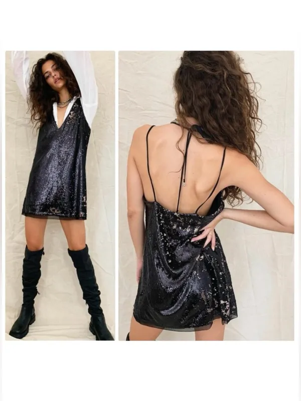 Free People Sequin Double Take Mini Dress L - Image 3