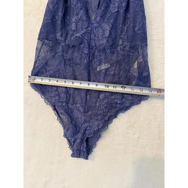 Free People‎ Blue Floral Lace Racerback Bodysuit Plunging V-Neck Lingerie Medium - Image 7