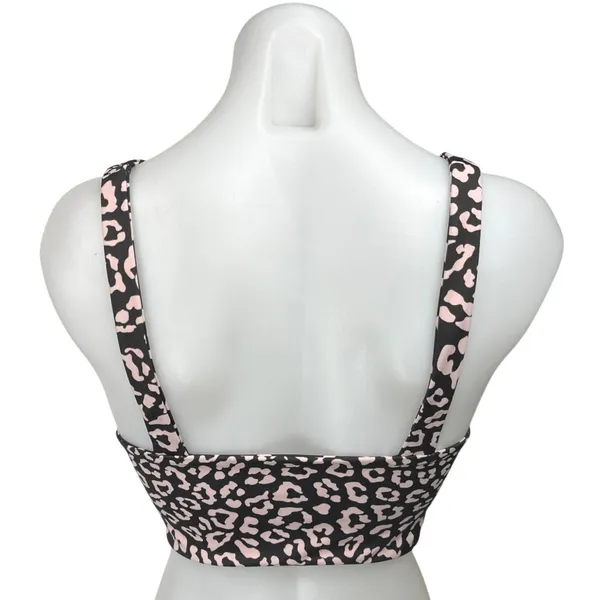 Beach Riot Black Cream Animal Leopard Print Knot Athletic Sports Bra Top Size M - Image 2