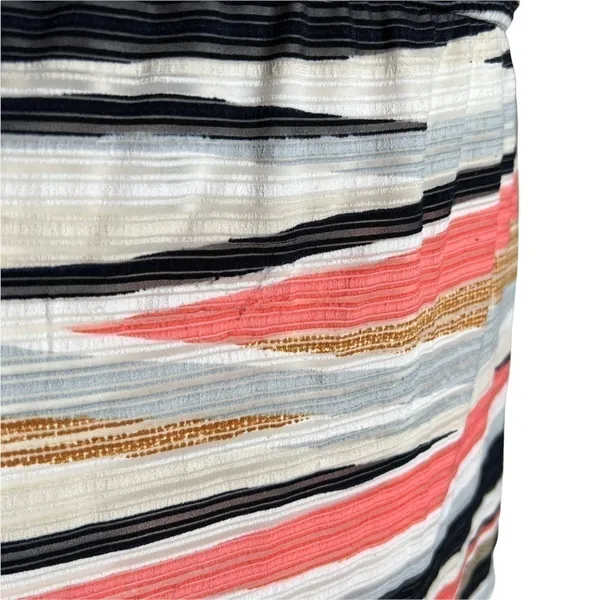 Takara Striped Ruffle Popover Tie Strap Midi Dress Pink Beach Boho Size Large - Image 5