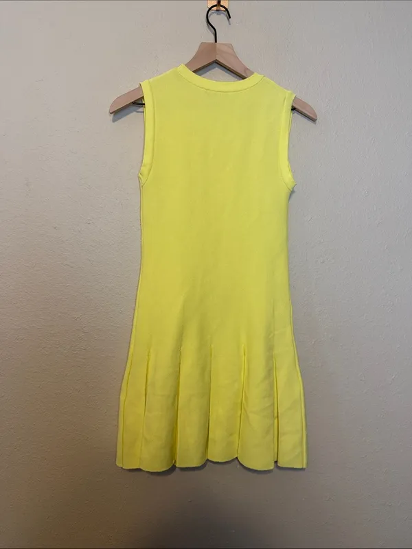 ZARA YELLOW PLEATED MINI KNIT DRESS WITH GOLD BUTTON DETAILS Size XS - Image 7