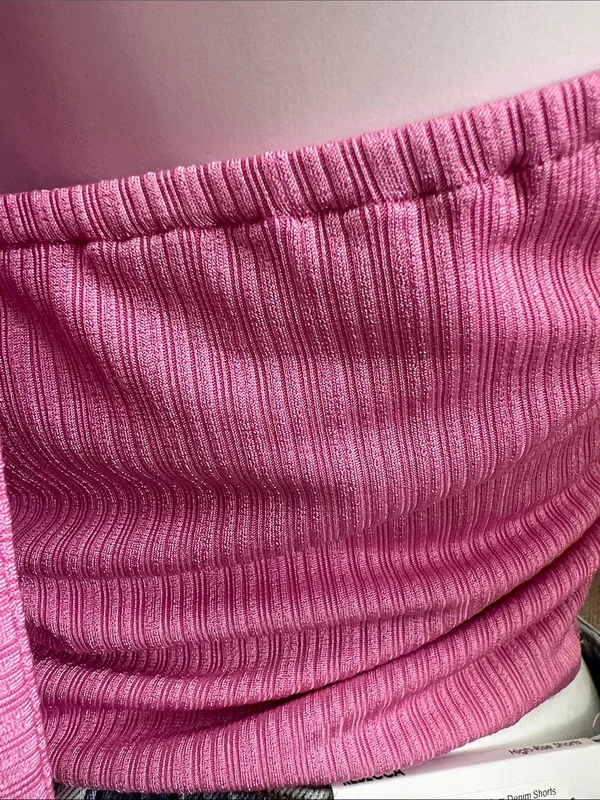 Le Lis Pink Ribbed Halter Tie-Front Crop Top - Image 5