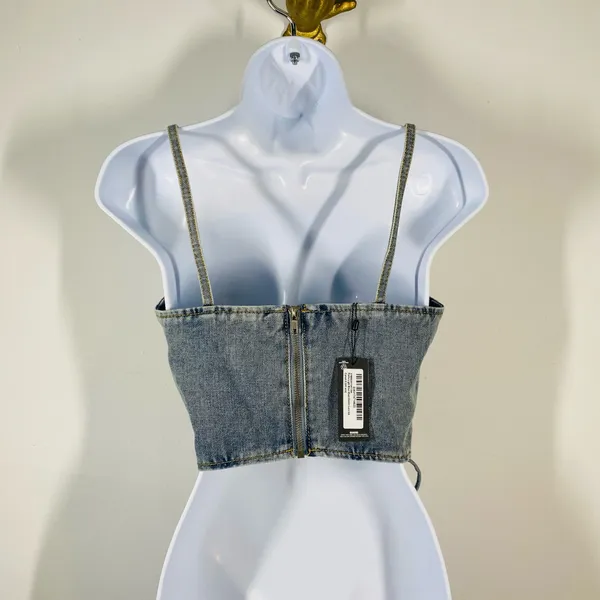 PrettyLittleThing Petite denim lace-up corset top - Image 8
