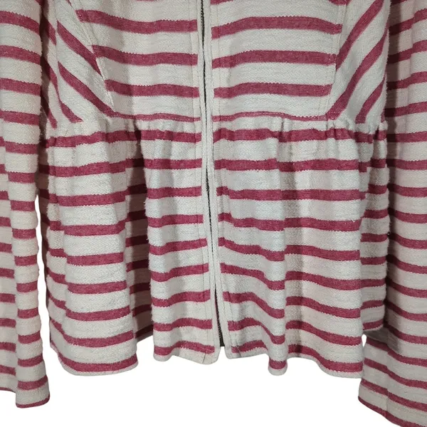 Free‎ People Striped Peplum Moto Jacket Womens M Pink White Zip Up - Image 5