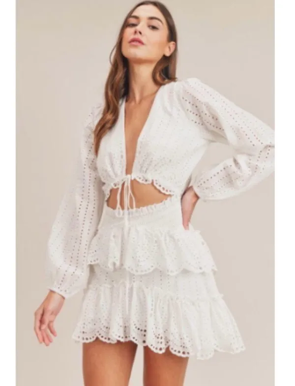 Mable White Eyelet Ruffle Mini Dress White Size Medium Boho Western Bachelorette - Image 2