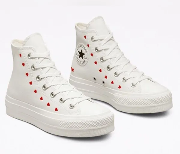 Converse Chuck Taylor High-Top All Star Lift Platform Sneakers W/Hearts Size 9.5 - Image 5