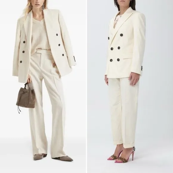 Isabel Etoile Marant Cotton Blend‎ Textured Blazer Jacket in Ivory Size 34 / XS - Image 3