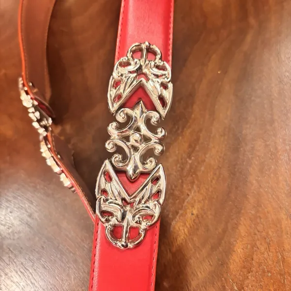 Harve' Benard‎ Red Leather Belt Silver Western Concho Buckle Large 39" Statement - Image 3