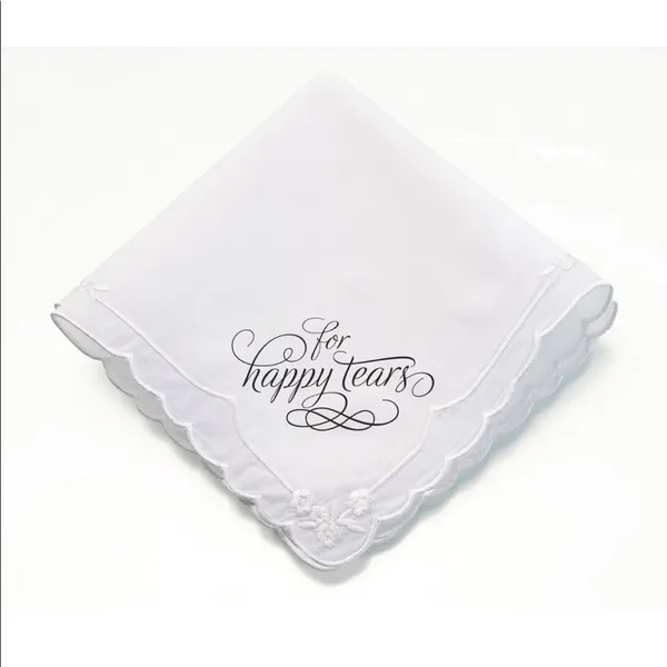 Wedding For Happy Tears Keepsake Hankie 12" Bride White Handkerchief Scarf - Image 2