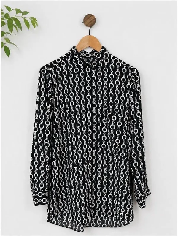 ✨ Zara Black & White Chain Print Button-Down Tunic / Shirt Dress (Size M) ✨ - Image 7
