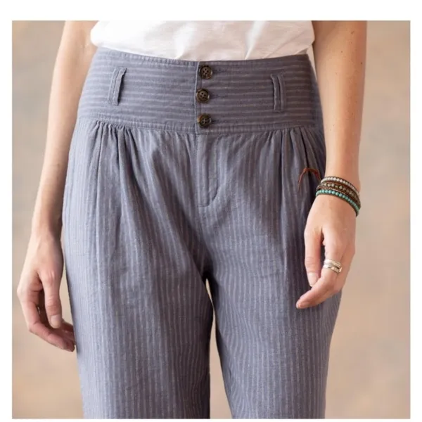 Sundance Womens Amelia linen Pant in Blue Stripe 12 $100 stripes fall casual - Image 3