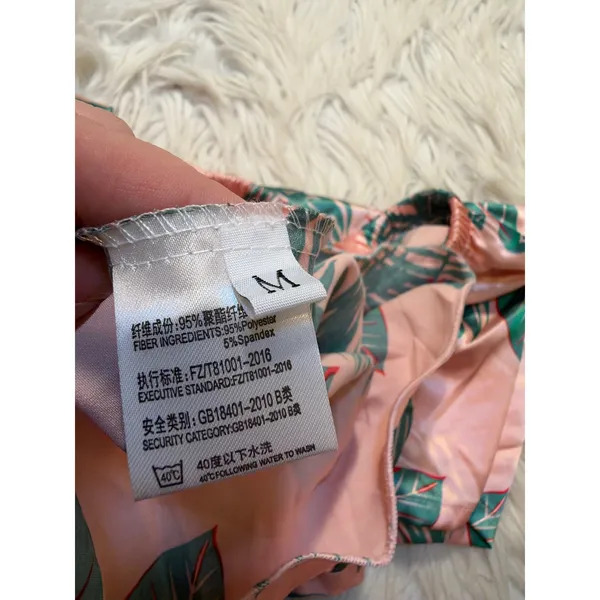 Women's Sz Medium Pajama Set Sleeveless Light Pink Green Palm Print Satin V-Neck - Image 8