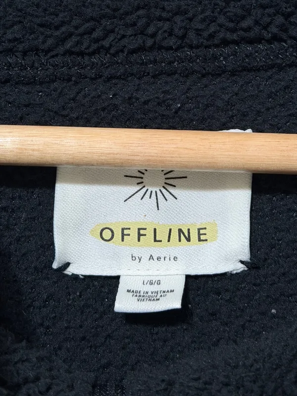 OFFLINE by Aerie Black Fleece Quarter Zip Pullover Size Large Sweater Jacket - Image 3