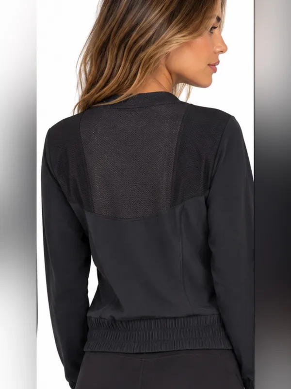 Lucy Black Supplex Nylon Blend Stretch Mesh Zip Front Jacket Size L - Image 2