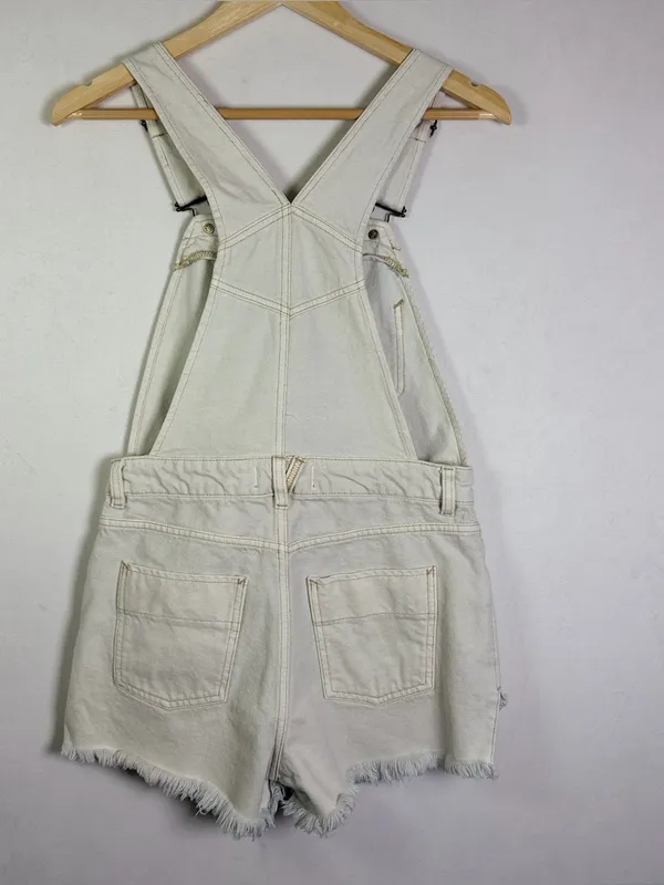 Free People We The Free Sunkissed Denim Shortalls Raw Hem Bandana Trim Overalls Women Sz 0 - Image 8