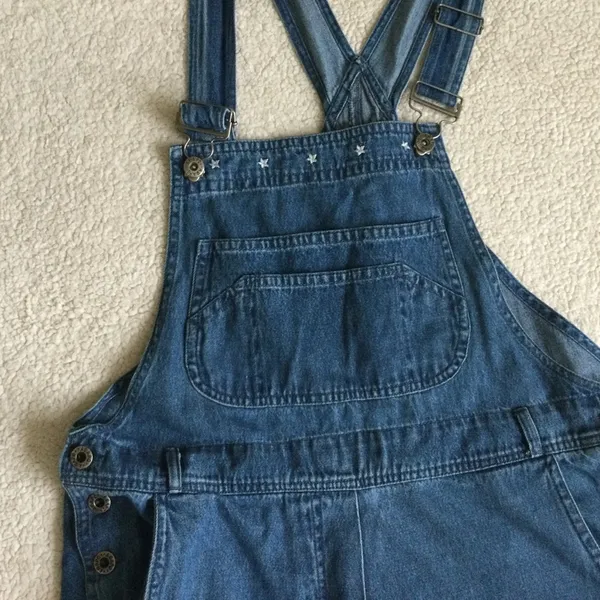 Vintage 90s Agapo Bib Capri Overalls Embroidered Flag - Sz Medium - Image 4