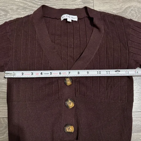 All The Ways Brown Ribbed Knit Cropped Cardigan V-Neck Stretcy Top‎ Women Size S - Image 10