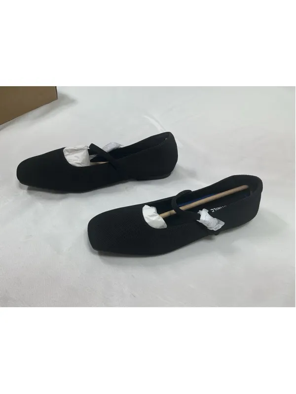 Athmile Women’s Slip On Mary Jane Flats 11 Black Mesh Square Toe Strap Solid - Image 2