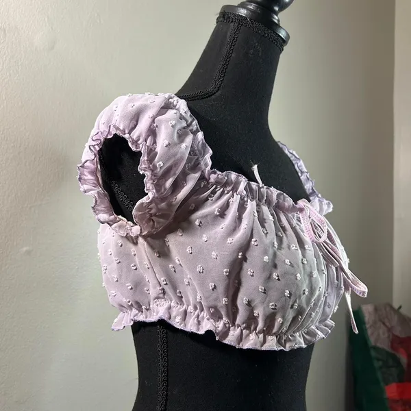 Sexy Sheer Adorable Coquette Costume Layering Textured Lavender Babydoll Cropped - Image 5
