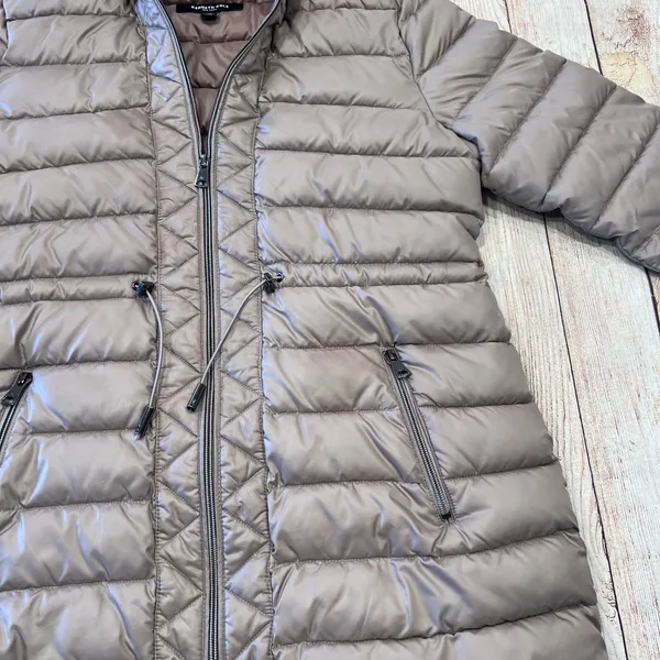 Kenneth‎ Cole New York Womens Taupe Quilted Hooded Puffer Jacket Parka Large L - Image 5