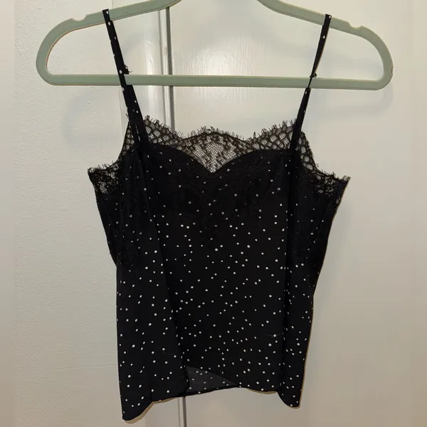 Lulu’s Maddox Eyelash Lace Cami in Black & White Polka Dot - Image 2