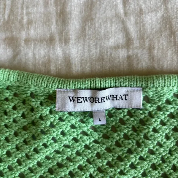 Weworewhat Green Cotton Crochet Open Knit Crop Tank Top Festival Beach Large - Image 3
