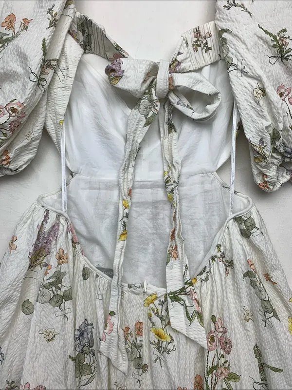 Zimmerman size 3 US size 8/10 White Floral Puff-Sleeve mini dress - Image 11