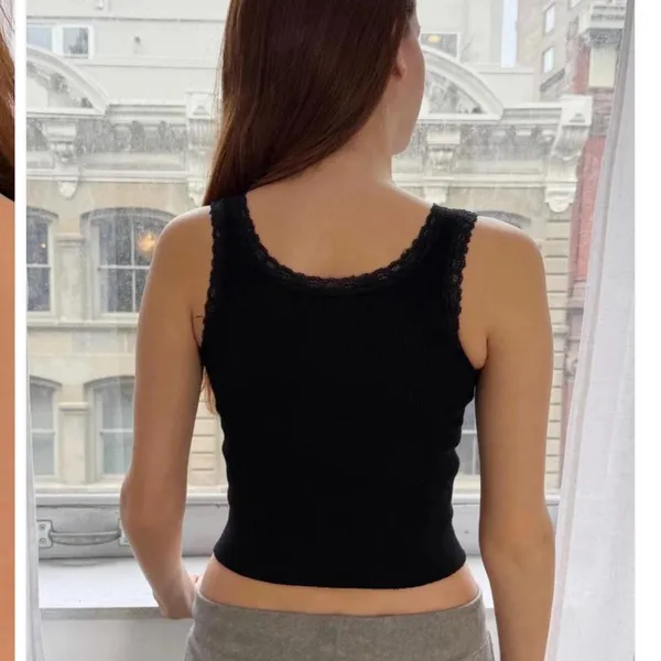 Brandy Melville Black lace trim tank top sz xs/s - Image 2