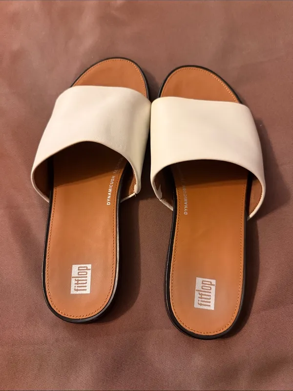 Frye Cream Leather Wide-Band Slide Sandals - Image 2