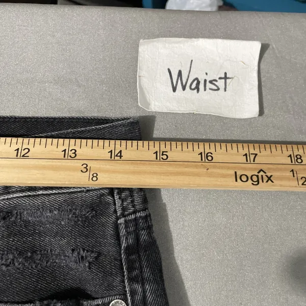 American Eagle Mom Jeans Size 4 Long Black Distressed Denim Emo Grunge Thrashed - Image 9