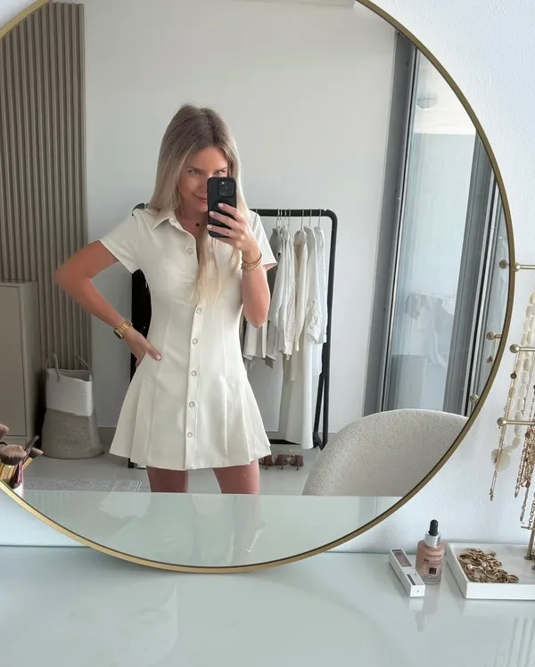 Zara mini dress pleated skirt collar button up ivory casual classic old money - Image 8