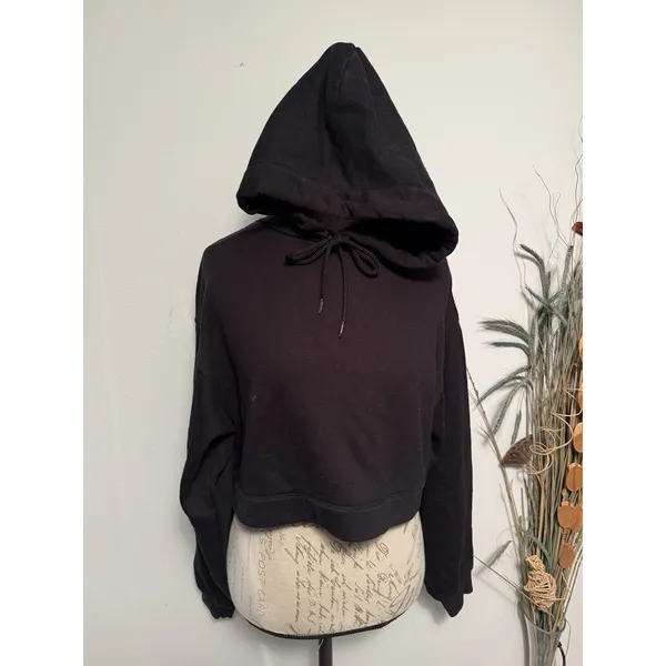 Aloha Island Alo Yoga Cropped Hoodie‎ Black Womens Size S Workout Sweatshirt Hooded 54D - Image 3
