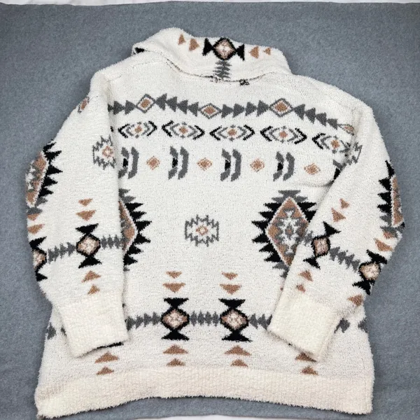 Blu Pepper Women's Southwestern Popcorn Knit Shawl Cardigan Cream Large - Image 2