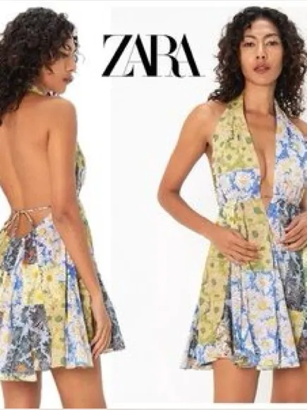 Zara Floral Halter Neck Dress Size Small - Image 2