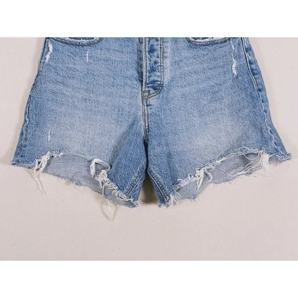 Abercrombie & Fitch Dad Short High Rise Size 25(0) Blue Raw Hem Distressed Denim - Image 6