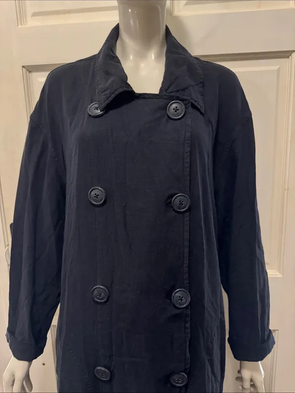 Free People Sweet Melody Trench Coat Black Lightweight Slouchy Linen Blend S-M - Image 5