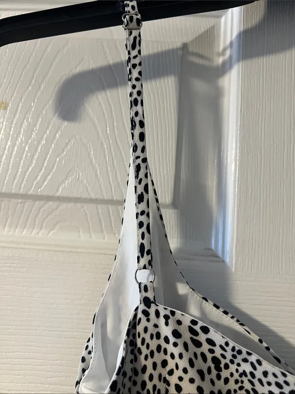 Black and White Spotted Cowl Mini Dress - Image 5