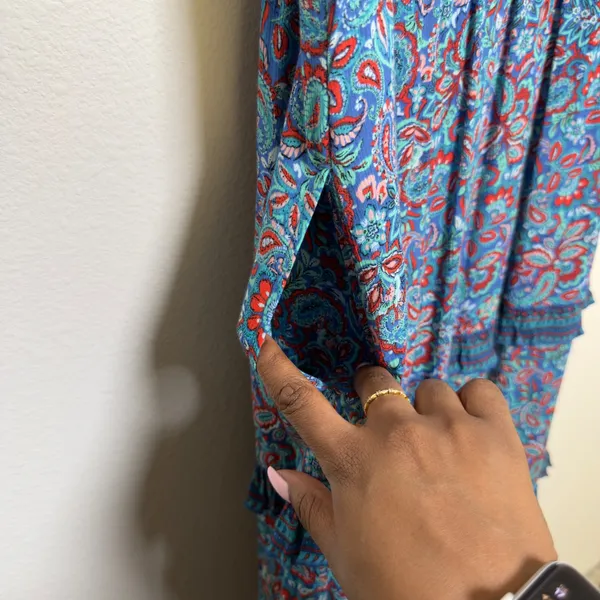 J. Jill Women Boho Maxi Dress Small Blue Paisley‎ Tiered Ruffle Cottage Resort - Image 8