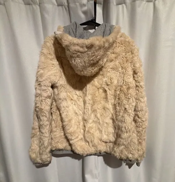 Zara Trafaluc Faux Fur Hooded Jacket Size S Cream Sherpa Zip Up - Image 3