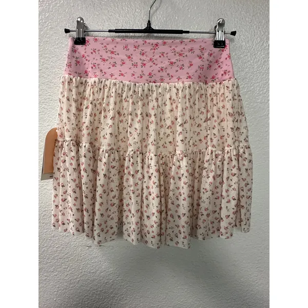 Blogilates Ballerina Skort Floral Tiered Mesh Skirt with Pockets Pink Cream M - Image 2